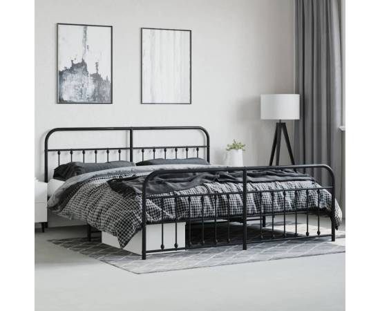 Cadru pat metalic cu tăblii de cap/picioare, negru, 193x203 cm, 4 image