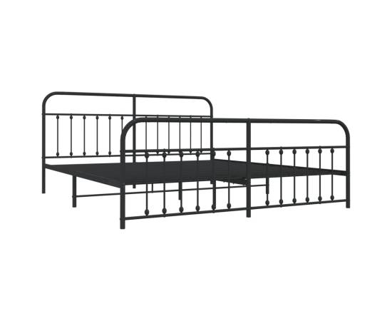Cadru pat metalic cu tăblii de cap/picioare, negru, 200x200 cm, 5 image