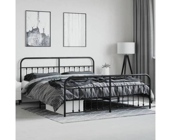 Cadru pat metalic cu tăblii de cap/picioare, negru, 200x200 cm, 4 image