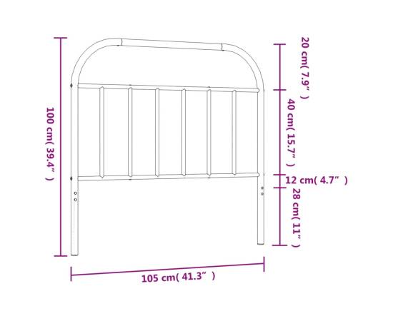 Tăblie de pat metalică, alb, 100 cm, 7 image