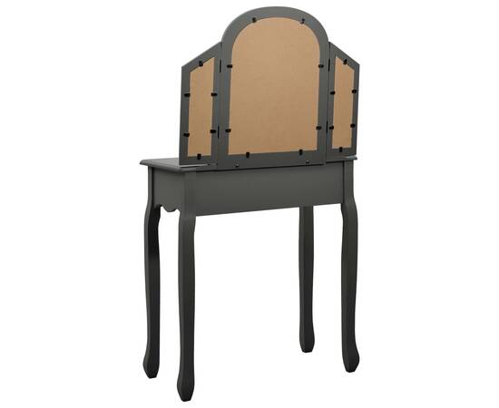 Masă toaletă cu taburet, gri, 65x36x128 cm, lemn paulownia, mdf, 6 image