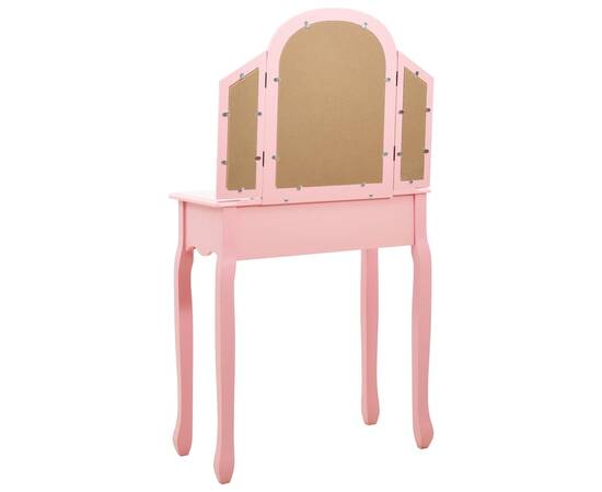 Masă toaletă cu taburet, roz, 65x36x128 cm, lemn paulownia, mdf, 6 image