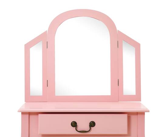Masă toaletă cu taburet, roz, 65x36x128 cm, lemn paulownia, mdf, 7 image