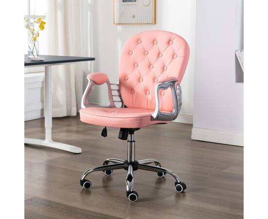 Scaun de birou pivotant, roz, piele ecologică