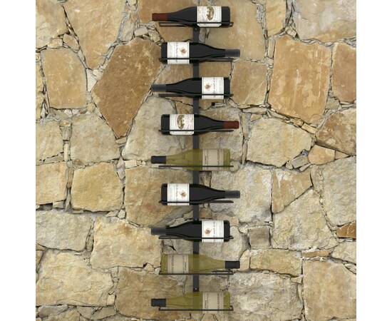 Suport sticle de vin de perete, 9 sticle, negru, fier, 2 image