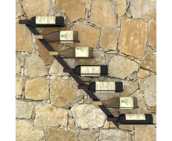 Suport sticle de vin de perete pentru 7 sticle, negru, metal, 2 image