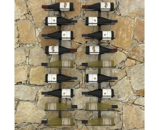 Suporturi sticle de vin de perete 18 sticle 2 buc. negru fier, 2 image
