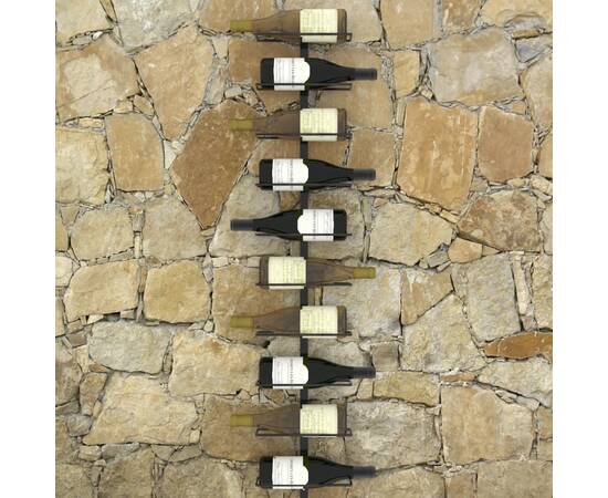 Suporturi sticle de vin montaj pe perete 10 sticle negru metal, 2 image