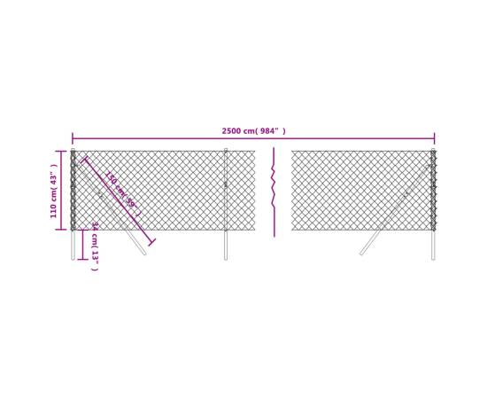 Gard de plasă de sârmă, argintiu, 1,1x25 m, 5 image