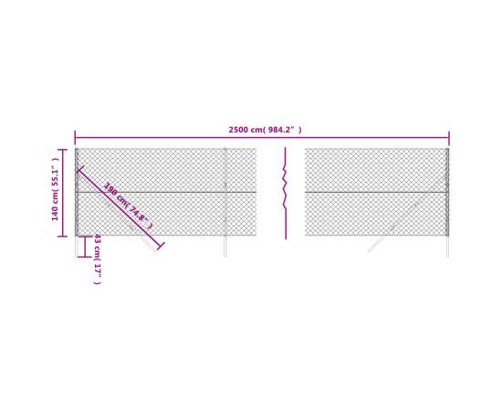 Gard plasă de sârmă, antracit, 1,4x25 m, 5 image