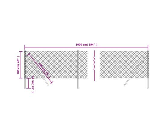 Gard plasă de sârmă, antracit, 1x10 m, 5 image