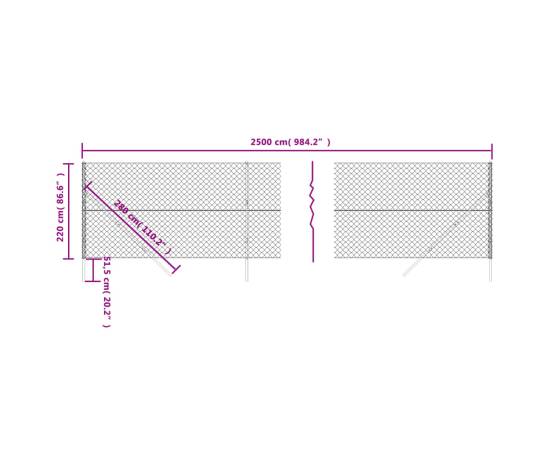 Gard plasă de sârmă, antracit, 2,2x25 m, 5 image