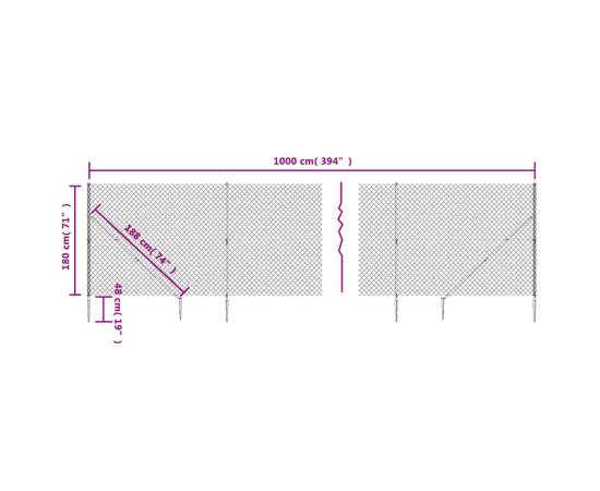 Gard plasă de sârmă cu țăruși de fixare, antracit, 1,8x10 m, 5 image