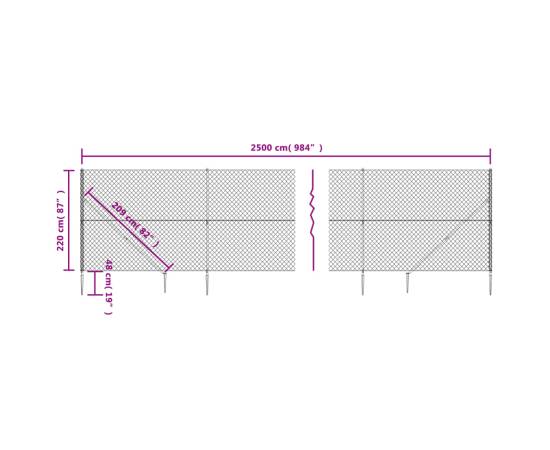 Gard plasă de sârmă cu țăruși de fixare, antracit, 2,2x25 m, 5 image