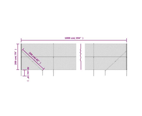 Gard plasă de sârmă cu țăruși de fixare, antracit 2x10 m, 5 image
