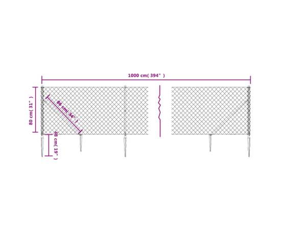 Gard plasă de sârmă cu țăruși de fixare, argintiu, 0,8x10 m, 5 image
