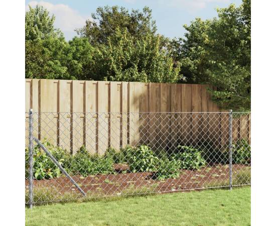 Gard plasă de sârmă cu țăruși de fixare, argintiu, 1,1x10 m