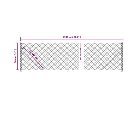 Gard plasă de sârmă cu bordură, antracit, 0,8x25 m, 6 image