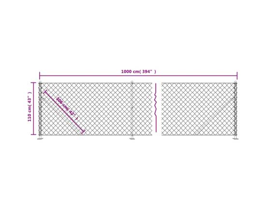 Gard plasă de sârmă cu bordură, antracit, 1,1x10 m, 6 image