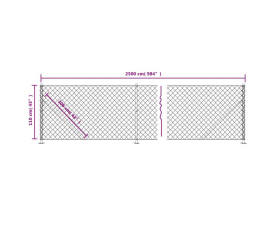 Gard plasă de sârmă cu bordură, antracit, 1,1x25 m, 6 image