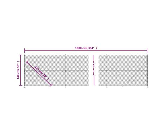 Gard plasă de sârmă cu bordură, antracit, 1,4x10 m, 6 image