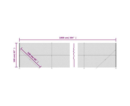 Gard plasă de sârmă cu bordură, antracit, 1,6x10 m, 6 image