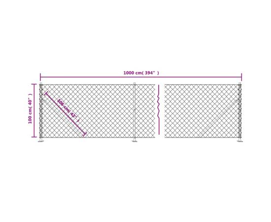 Gard plasă de sârmă cu bordură, antracit, 1x10 m, 6 image