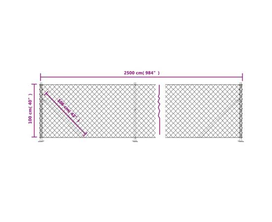 Gard plasă de sârmă cu bordură, antracit, 1x25 m, 6 image
