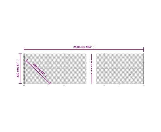 Gard plasă de sârmă cu bordură, antracit, 2,2x25 m, 6 image