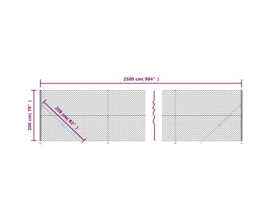 Gard plasă de sârmă cu bordură, antracit, 2x25 m, 6 image