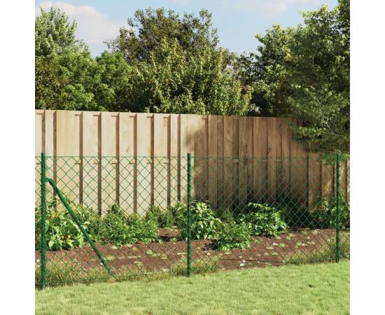 Gard plasă de sârmă cu țăruși de fixare, verde, 0,8x25 m