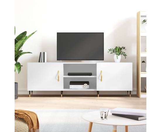 Comodă tv, alb extralucios, 150x30x50 cm, lemn compozit