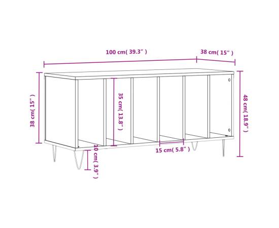 Dulap pentru discuri gri beton, 100x38x48 cm, lemn prelucrat, 9 image