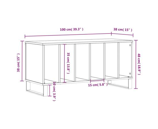 Dulap pentru discuri gri beton, 100x38x48 cm, lemn prelucrat, 9 image