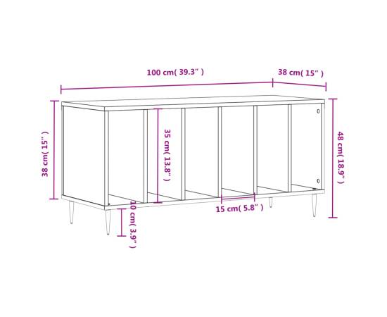 Dulap pentru discuri stejar fumuriu 100x38x48 cm lemn compozit, 9 image