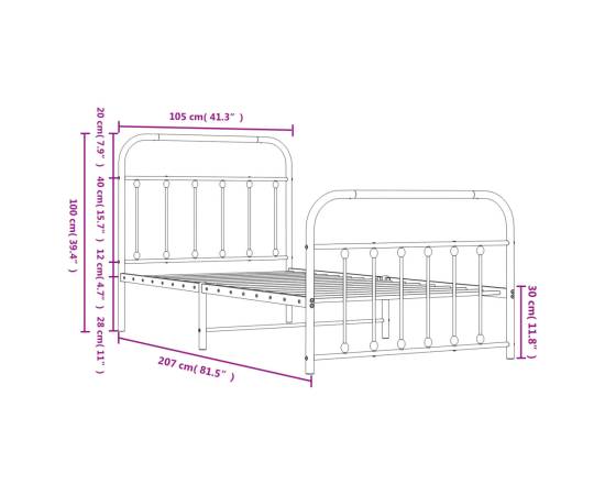 Cadru de pat metalic cu tăblie de cap/picioare, alb, 100x200 cm, 9 image