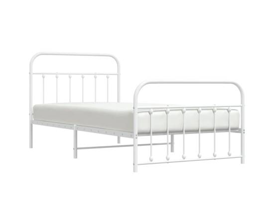 Cadru de pat metalic cu tăblie de cap/picioare, alb, 107x203 cm, 3 image