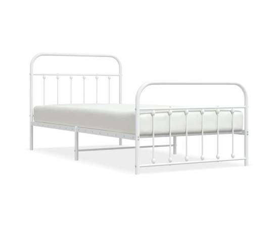 Cadru de pat metalic cu tăblie de cap/picioare, alb, 107x203 cm, 2 image