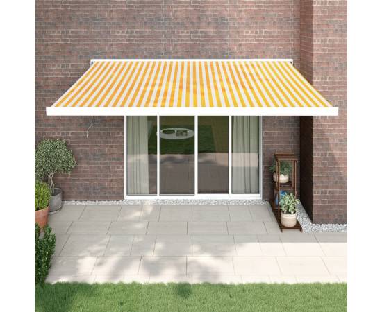 Copertină retractabilă galben și alb, 4x3 m, textil și aluminiu