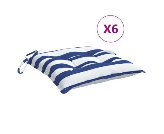 Perne de scaun, 6 buc., albastru&alb, 40x40x7 cm, textil, dungi, 2 image