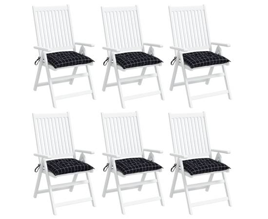 Perne scaun, 6 buc., negru, 40x40x7 cm, textil, model pătrățele, 3 image