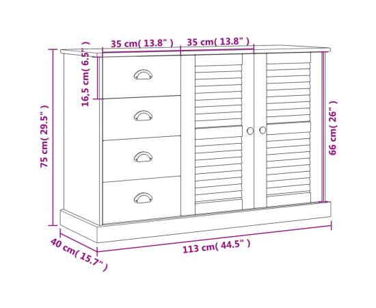 Servantă cu sertare vigo, 113x40x75 cm, alb, lemn masiv de pin, 9 image