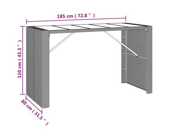 Set de bar pentru grădină cu perne, 7 piese, maro, poliratan, 8 image