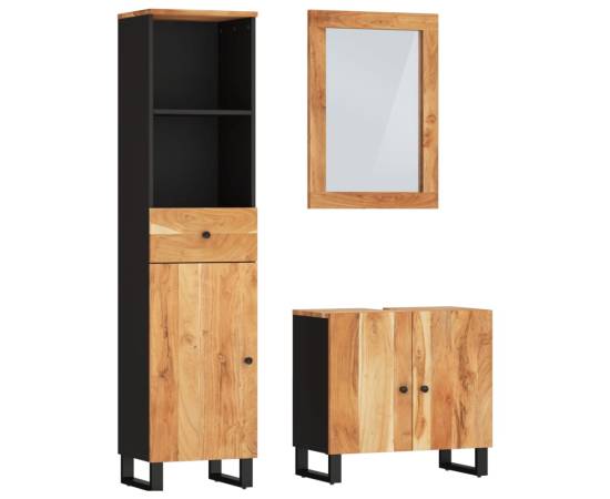 Set mobilier de baie, 3 piese, lemn masiv de acacia, 2 image