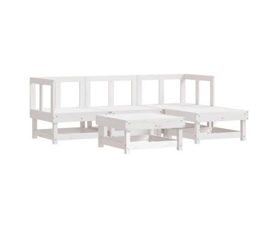 Set mobilier de grădină cu perne, 5 piese, alb, lemn masiv, 3 image