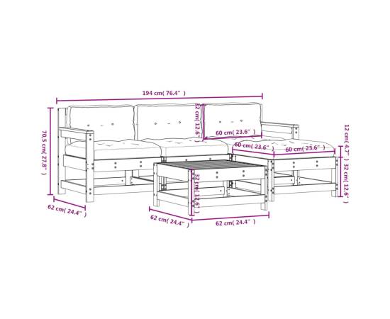 Set mobilier de grădină cu perne, 5 piese, negru, lemn masiv, 9 image