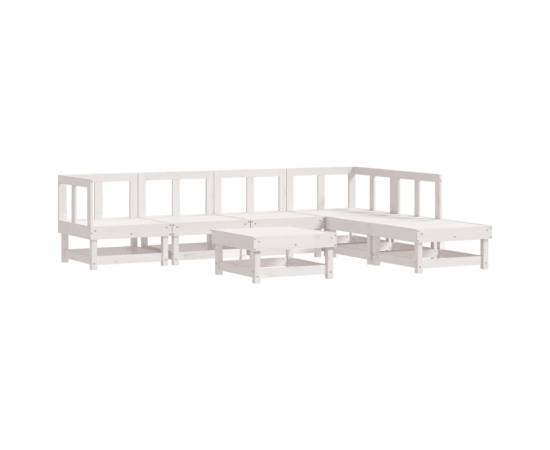 Set mobilier de grădină cu perne, 7 piese, alb, lemn masiv, 3 image
