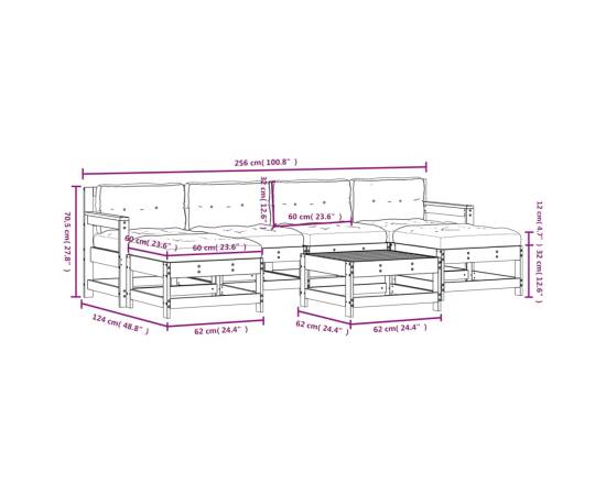 Set mobilier de grădină cu perne, 7 piese, lemn masiv douglas, 9 image