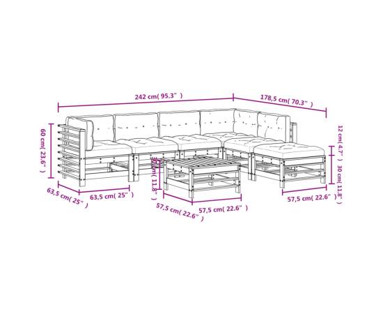 Set mobilier grădină cu perne, 7 piese, maro miere lemn masiv, 9 image