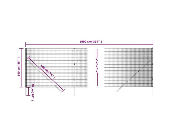 Gard plasă de sârmă, antracit, 1,4x10 m, oțel galvanizat, 5 image